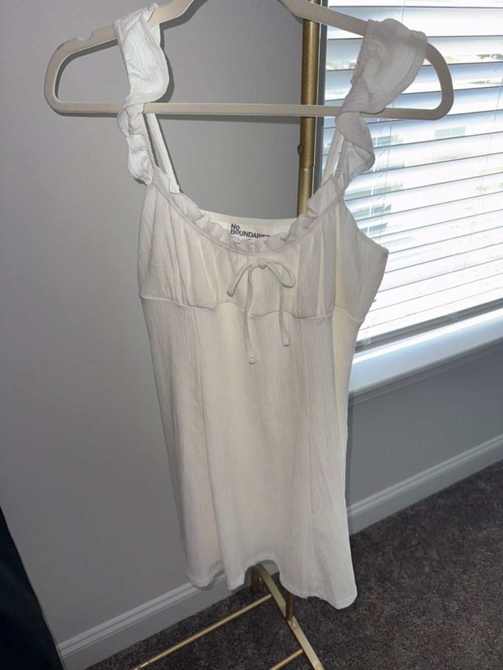 No Boundaries White Ruffle Strap Tie-Front Camisole